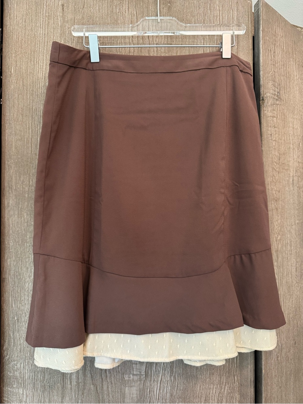 GNW Taupe A-Line Skirt with Subtle Ruffle Hem